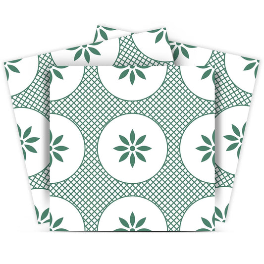 6" x 6" Light Sage And White Circle Flower Peel and Stick Removable Tiles - Homeroots