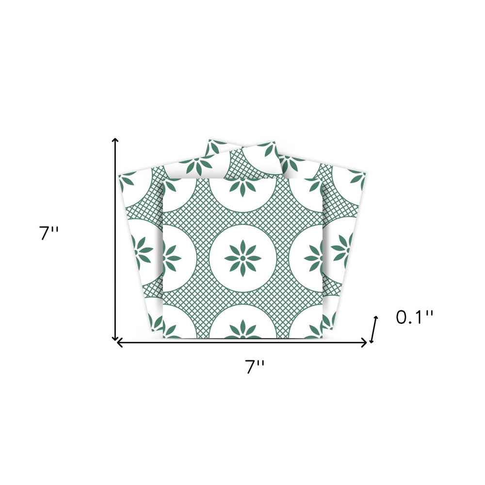 7" x 7" Light Sage And White Circle Flower Peel and Stick Removable Tiles - Homeroots