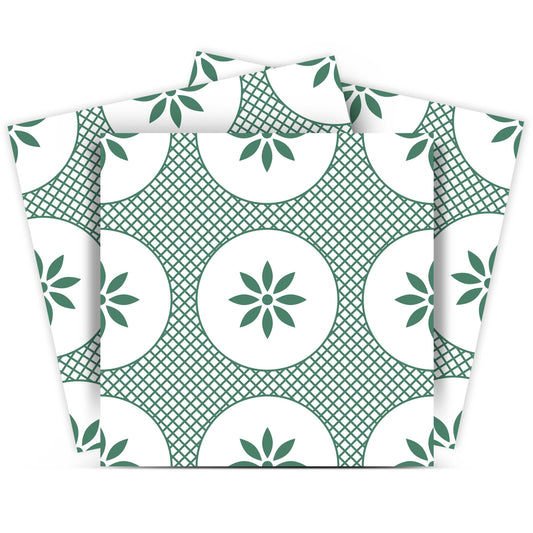 7" x 7" Light Sage And White Circle Flower Peel and Stick Removable Tiles - Homeroots