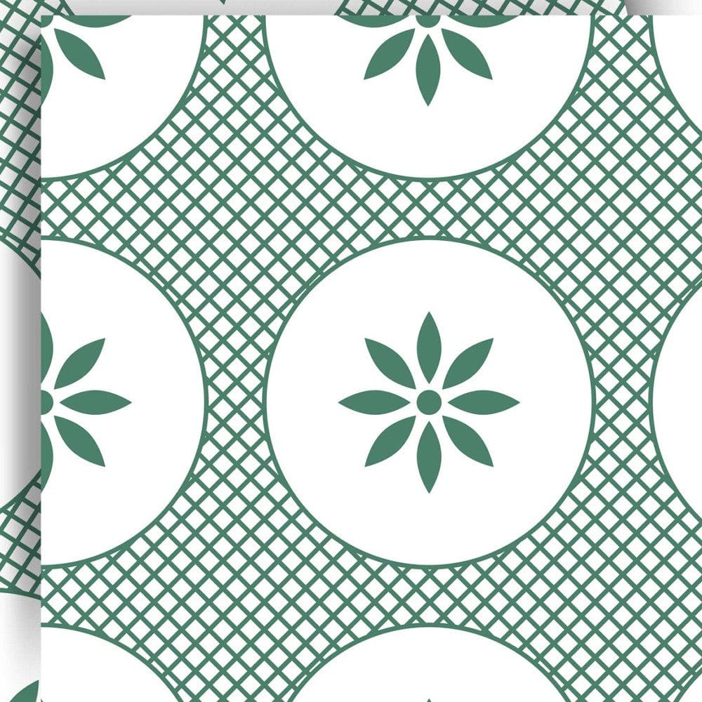 7" x 7" Light Sage And White Circle Flower Peel and Stick Removable Tiles - Homeroots