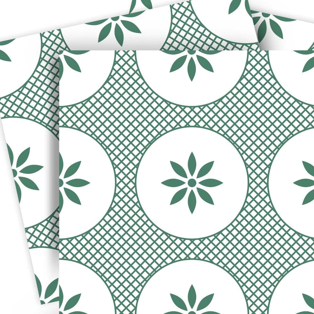 7" x 7" Light Sage And White Circle Flower Peel and Stick Removable Tiles - Homeroots