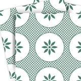 7" x 7" Light Sage And White Circle Flower Peel and Stick Removable Tiles - Homeroots