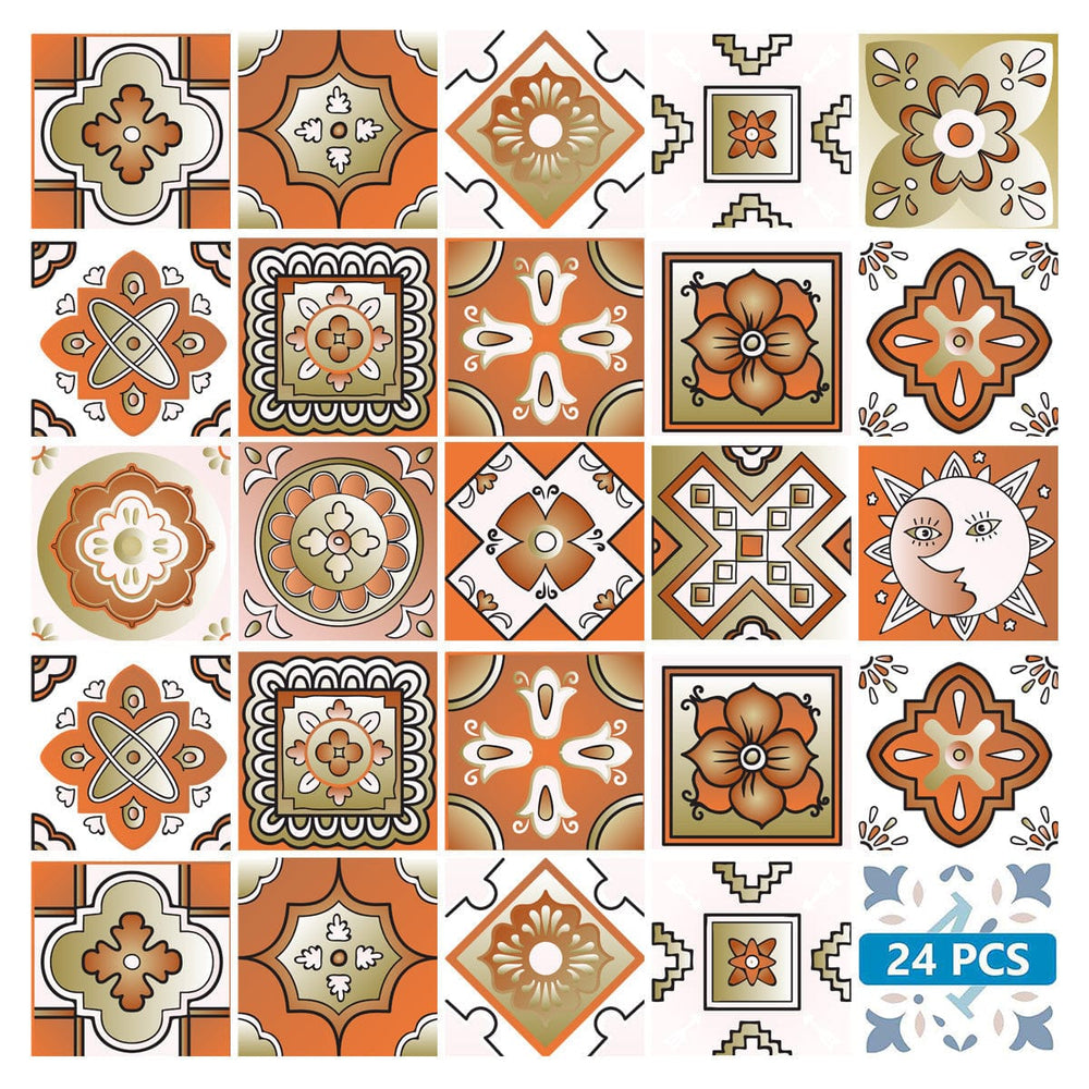 4" x 4" Retro Orange Mosaic Peel and Stick Removable Tiles - Homeroots - Flyclothing LLC