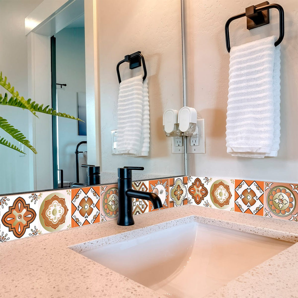 7" x 7" Retro Orange Mosaic Peel and Stick Removable Tiles - Homeroots - Flyclothing LLC