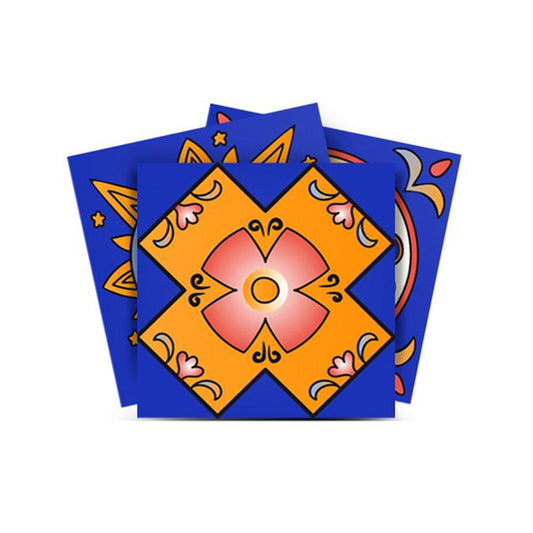 5" x 5" Blue and Gold Celestial Mosaic Peel and Stick Removable Tiles - Homeroots