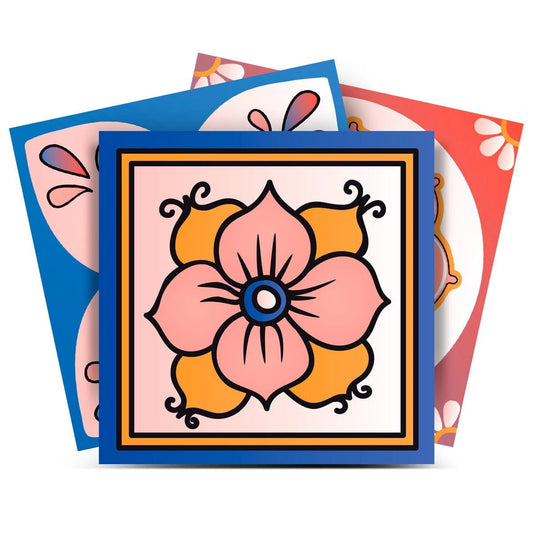 8" x 8" Blue Gold and Blush Mosaic Peel and Stick Removable Tiles - Homeroots