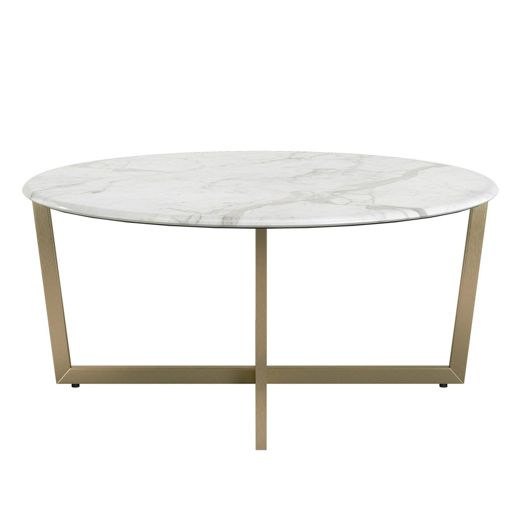 36" White And Gold Faux Marble Round Coffee Table - Homeroots - Flyclothing LLC