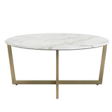 36" White And Gold Faux Marble Round Coffee Table - Homeroots - Flyclothing LLC