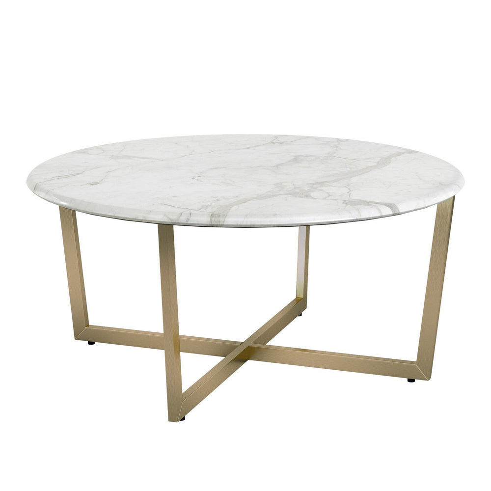 36" White And Gold Faux Marble Round Coffee Table - Homeroots - Flyclothing LLC