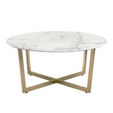 36" White And Gold Faux Marble Round Coffee Table - Homeroots - Flyclothing LLC
