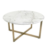 36" White And Gold Faux Marble Round Coffee Table - Homeroots - Flyclothing LLC