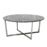 36" Black And Silver Faux Marble Round Coffee Table - Homeroots - Flyclothing LLC