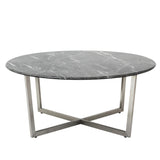 36" Black And Silver Faux Marble Round Coffee Table - Homeroots - Flyclothing LLC