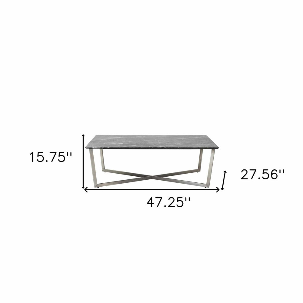 47" Black And Silver Faux Marble Rectangular Coffee Table - Homeroots - Flyclothing LLC