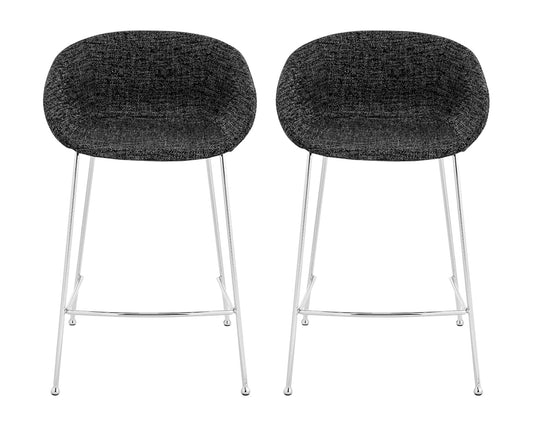 Set of Two 26" Black And Silver Steel Low Back Counter Height Bar Chairs - Homeroots