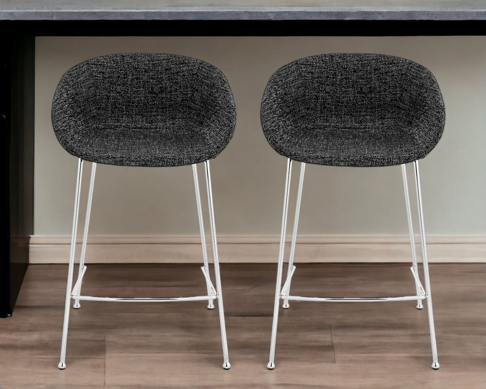 Set of Two 26" Black And Silver Steel Low Back Counter Height Bar Chairs - Homeroots - Flyclothing LLC