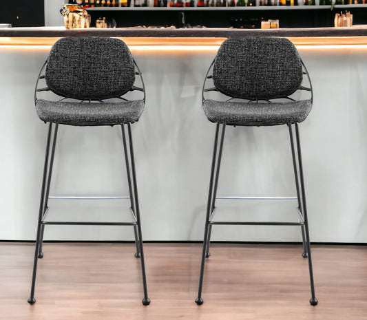 Set of Two 30" Black Steel Low Back Bar Height Bar Chairs - Homeroots
