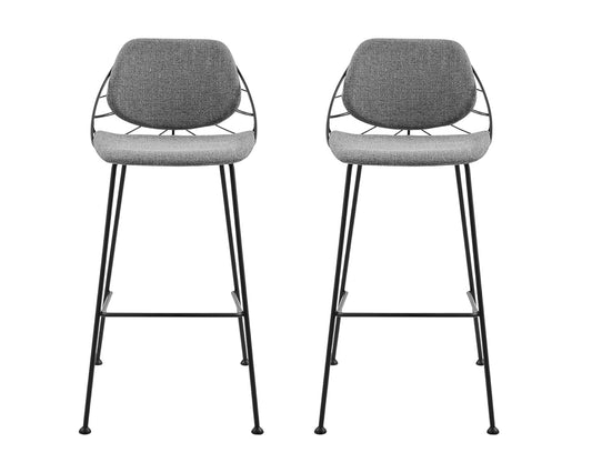 Set of Two 30" Light Gray And Black Steel Low Back Bar Height Bar Chairs - Homeroots