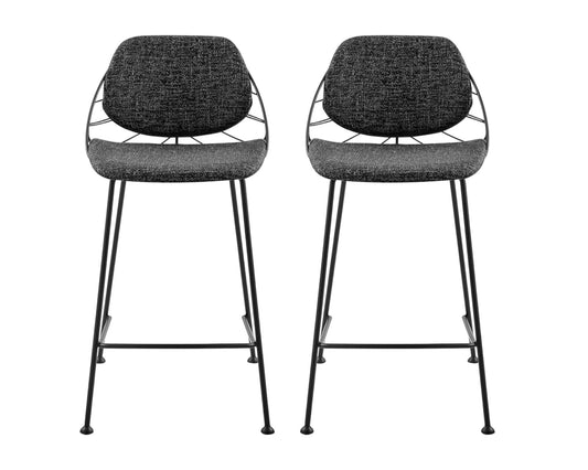 Set of Two 26" Black Steel Low Back Counter Height Bar Chairs - Homeroots