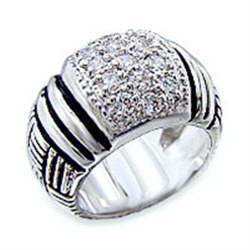 40063 - Rhodium Brass Ring with AAA Grade CZ in Clear - Alamode - Flyclothing LLC