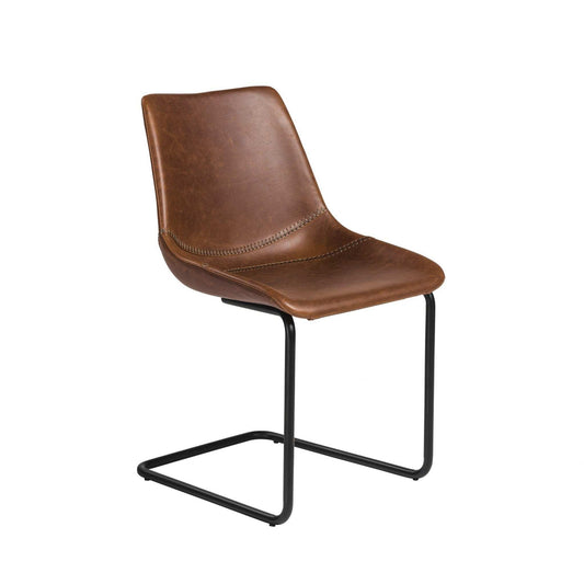 Set of Two Brown Faux Faux Leather Black Cantilever Chairs - Homeroots - Flyclothing LLC