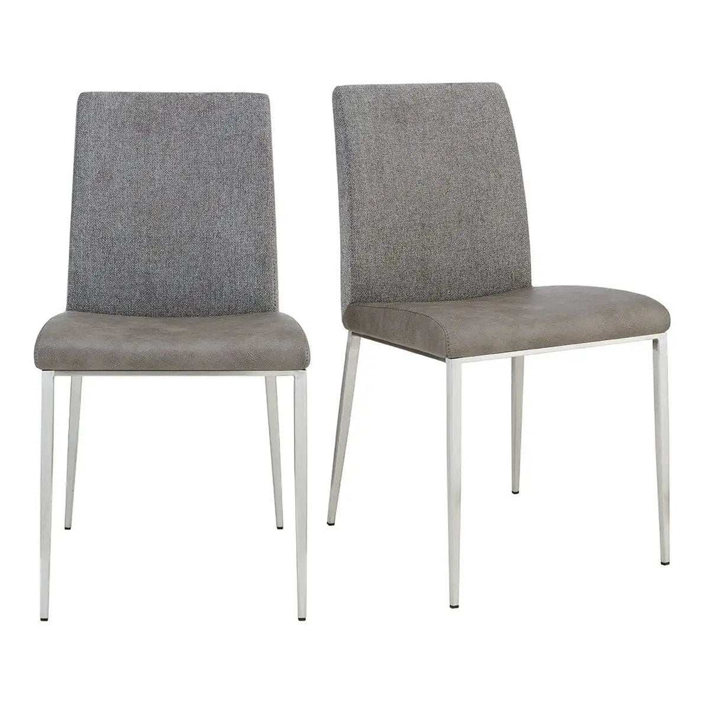 Set of Two Light Brown and Gray Stainless Steel Chairs - Homeroots - Flyclothing LLC