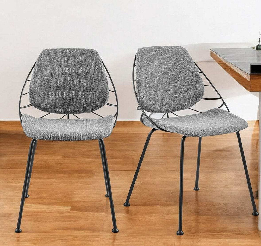 Set of Two Leaf Light Gray Fabric and Black Dining Chairs - Homeroots - Flyclothing LLC