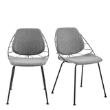 Set of Two Leaf Light Gray Fabric and Black Dining Chairs - Homeroots - Flyclothing LLC