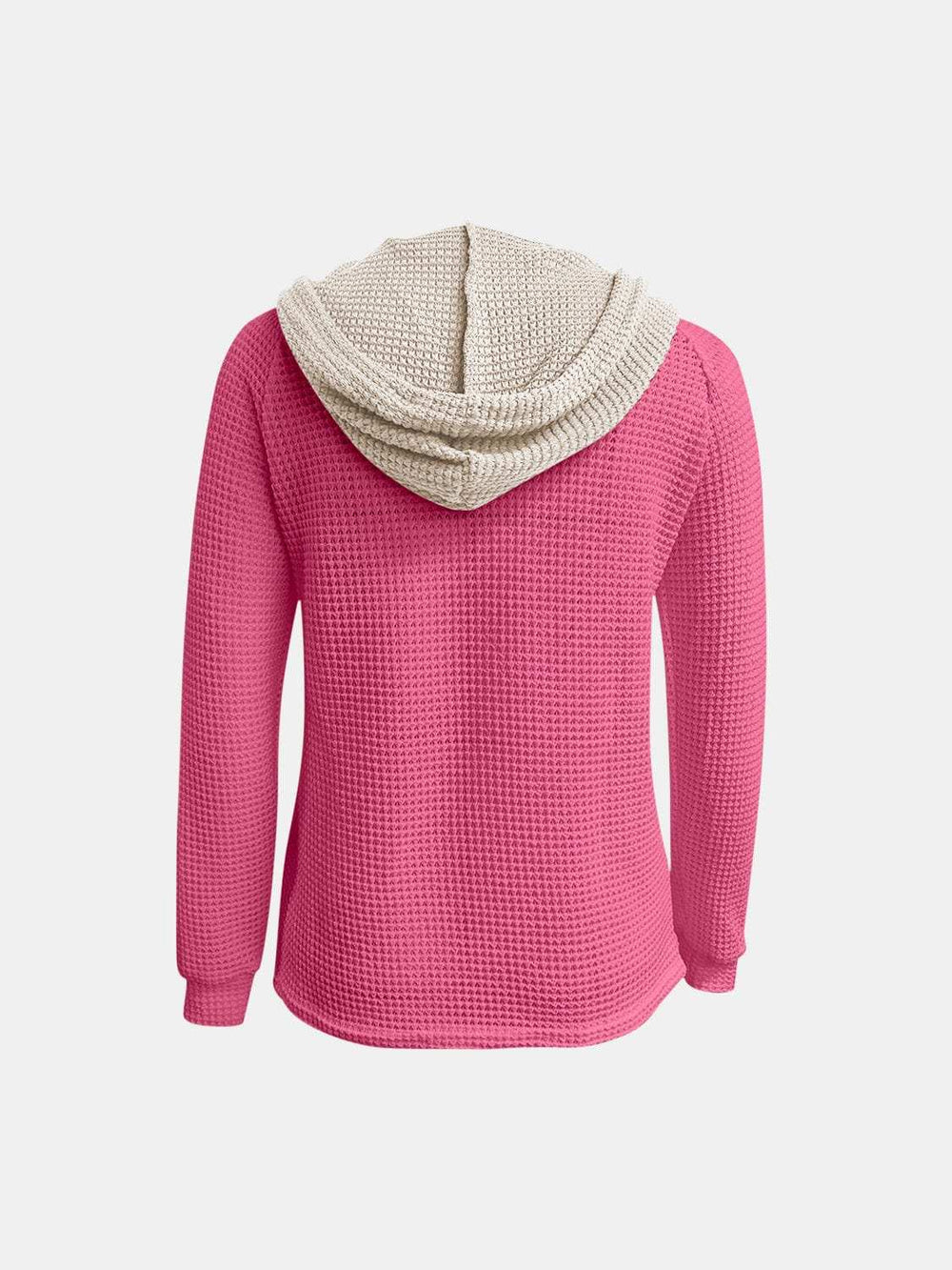 Full Size Waffle-Knit Contrast Long Sleeve Hoodie - Trendsi - Flyclothing LLC