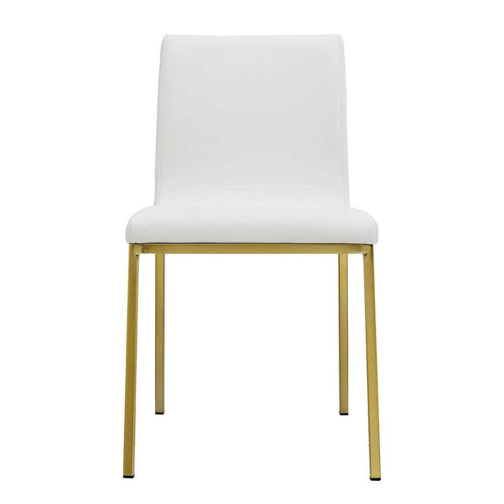 Set of Two Minimalist White Faux Faux Leather and Gold Chairs - Homeroots - Flyclothing LLC