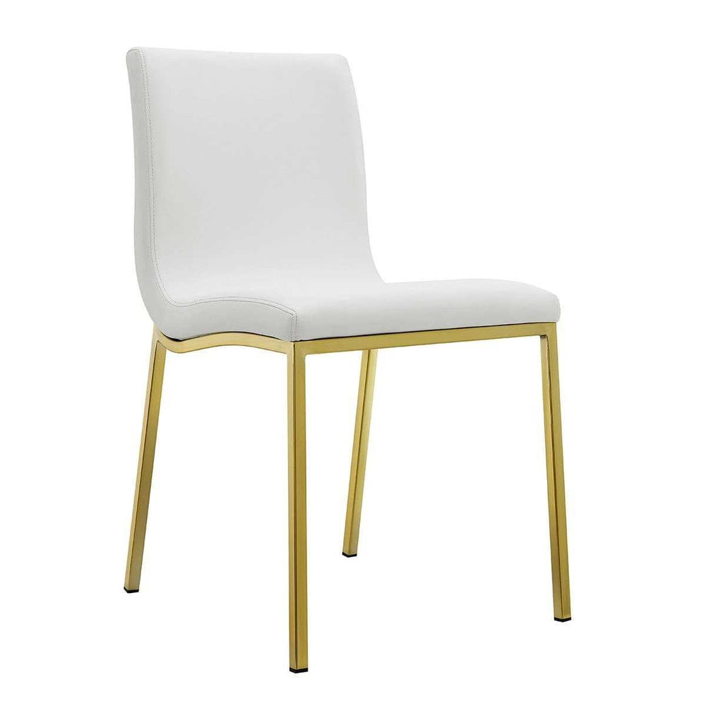 Set of Two Minimalist White Faux Faux Leather and Gold Chairs - Homeroots - Flyclothing LLC