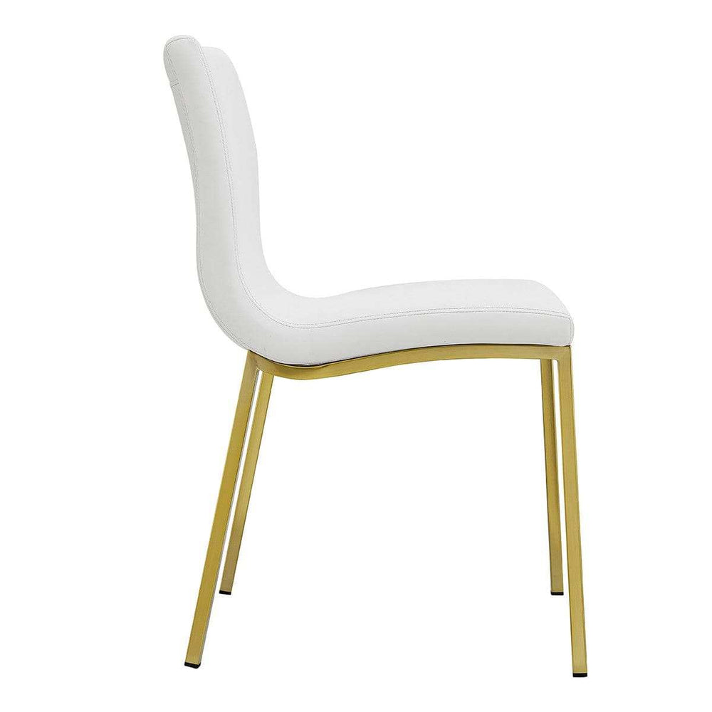 Set of Two Minimalist White Faux Faux Leather and Gold Chairs - Homeroots - Flyclothing LLC