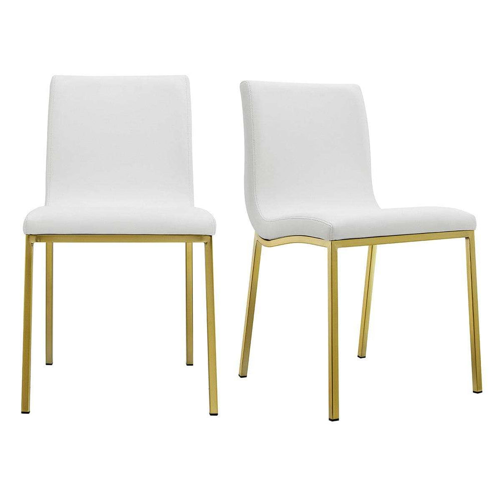 Set of Two Minimalist White Faux Faux Leather and Gold Chairs - Homeroots - Flyclothing LLC