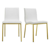 Set of Two Minimalist White Faux Faux Leather and Gold Chairs - Homeroots - Flyclothing LLC