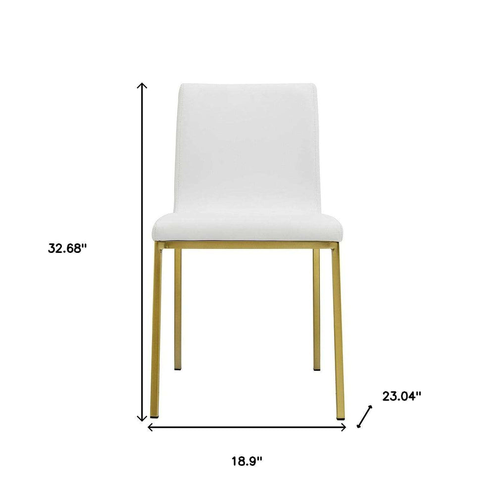 Set of Two Minimalist White Faux Faux Leather and Gold Chairs - Homeroots - Flyclothing LLC