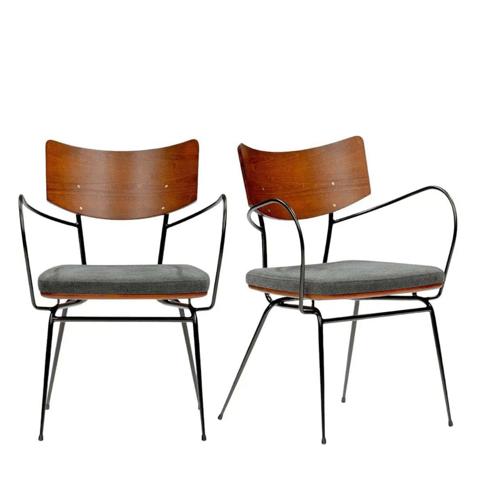 Set of Two Gray And Black Upholstered Fabric Open Back Dining Arm Chairs - Homeroots - Flyclothing LLC