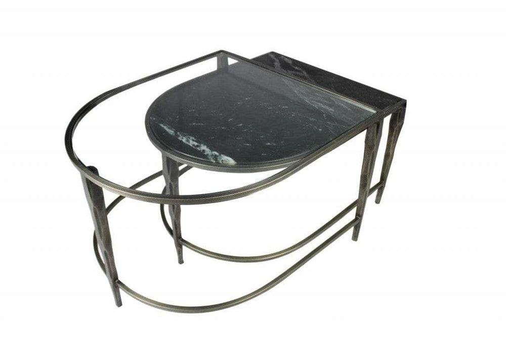 Set of 2 Black Marble Top and Glass Coffee Tables - Homeroots - Flyclothing LLC