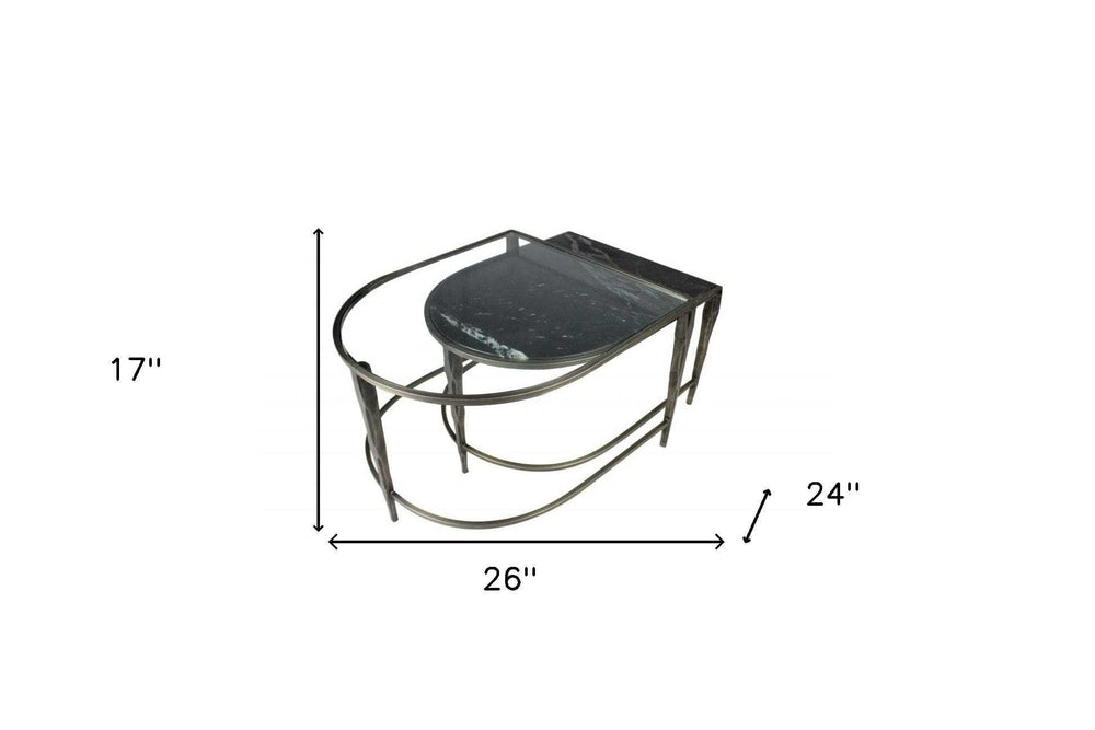 Set of 2 Black Marble Top and Glass Coffee Tables - Homeroots - Flyclothing LLC
