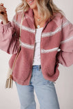 Lace Detail Zip Up Sherpa Patchwork Jacket - Trendsi - Flyclothing LLC
