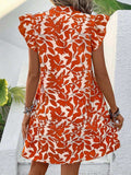 Printed Notched Cap Sleeve Mini Dress - Trendsi - Flyclothing LLC
