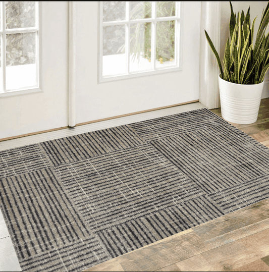 2' X 4' Modern Geo Lines in Squares Washable Floor Mat - Homeroots - Flyclothing LLC