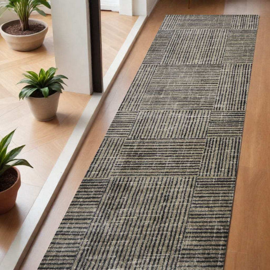 2' X 6' Modern Geo Lines in Squares Washable Runner Rug - Homeroots - Flyclothing LLC