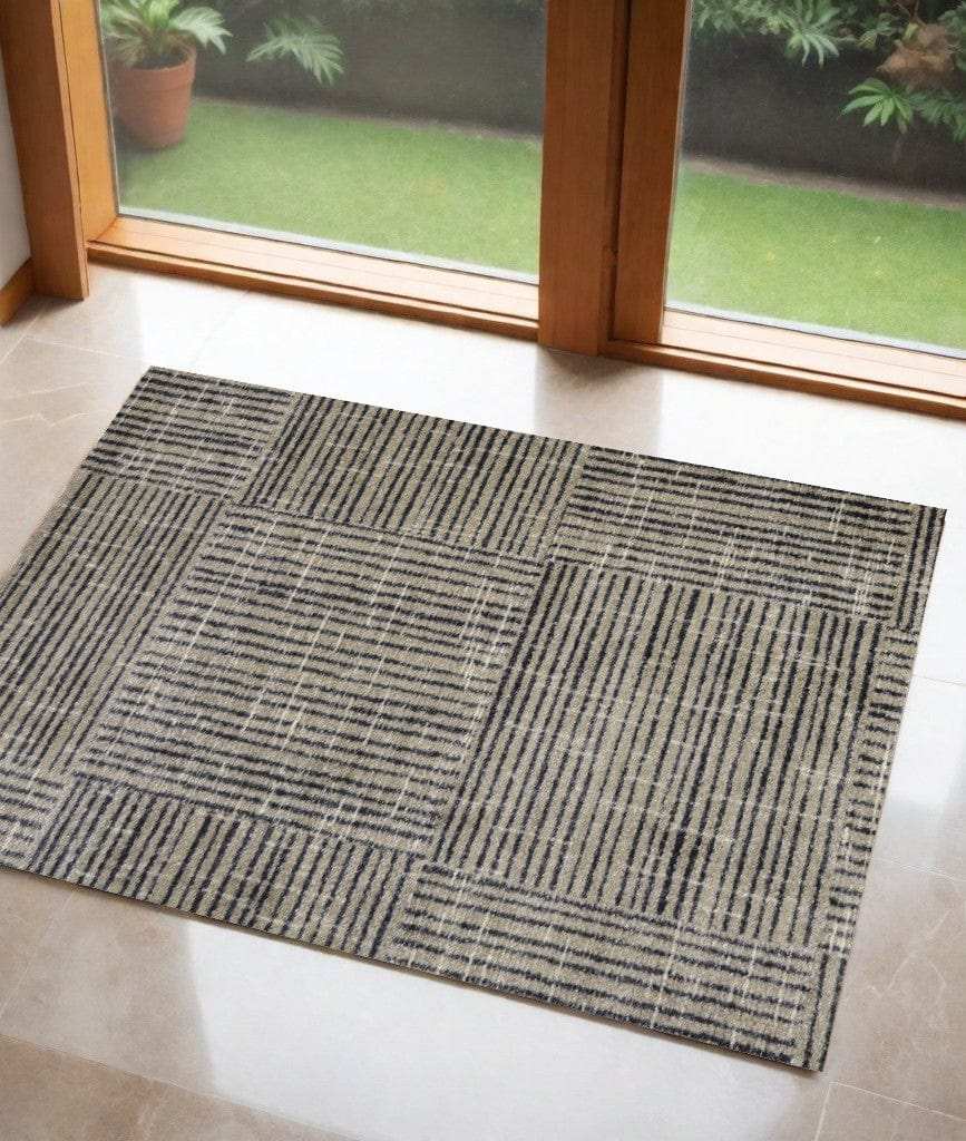 2' X 3' Modern Geo Lines in Squares Washable Floor Mat - Homeroots - Flyclothing LLC