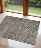 2' X 3' Modern Geo Lines in Squares Washable Floor Mat - Homeroots - Flyclothing LLC