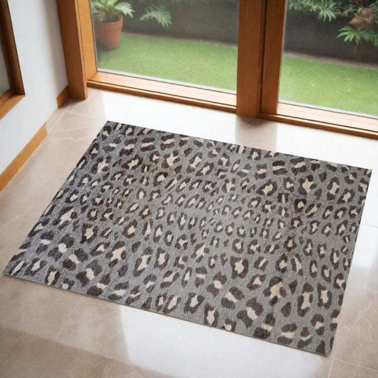 2' X 3' Gray and Brown Cheetah Washable Floor Mat - Homeroots - Flyclothing LLC
