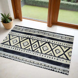 2' X 4' Black and Gray Modern Tribal Washable Floor Mat - Homeroots - Flyclothing LLC