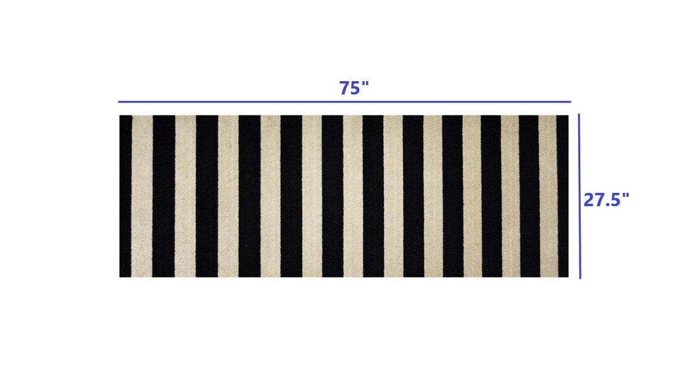 2' X 6' Black and Tan Wide Stripe Washable Runner Rug - Homeroots - Flyclothing LLC