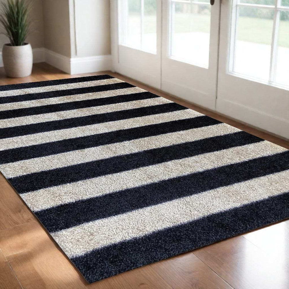 2' X 3' Black and Tan Wide Stripe Washable Floor Mat - Homeroots - Flyclothing LLC