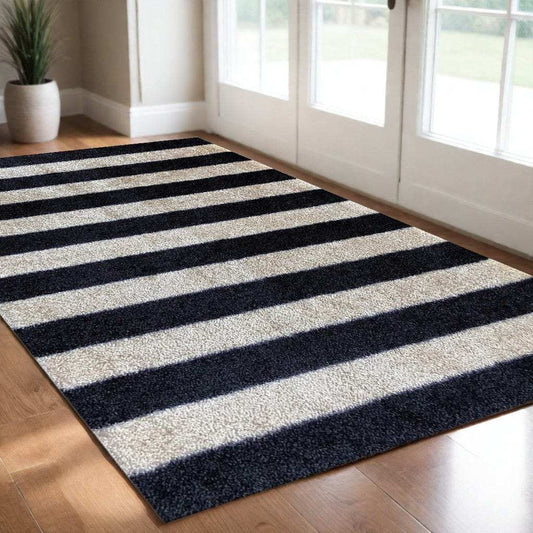 2' X 3' Black and Tan Wide Stripe Washable Floor Mat - Homeroots - Flyclothing LLC