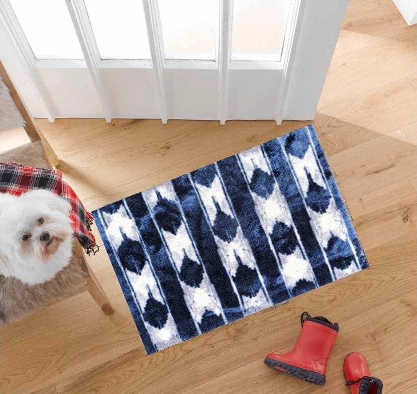 2' X 3' Shades of Blue Abstract Stripes Washable Floor Mat - Homeroots - Flyclothing LLC